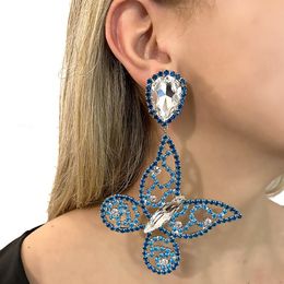 Dangle Chandelier Exaggerate Blue Crystal Butterfly Earrings Wedding for Women Christmas Bridal Large Earrings Party Jewellery 230620