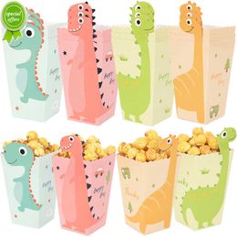 New 12Pcs Cartoon Dinosaur Popcorn Box Candy Cookies Packaging Bag Kids Jungle Animal Birthday Party Decoration Supplies Baby Shower