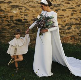 Wedding Dress for Women 2023 Bride Long Sleeve Cape Backless Simple Soft Satin Bridal Gowns Robe Mariage Vestidos De Noiva
