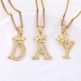 Chains Luxury Copper Gold Plated Zircon A-Z Alphabet Crown Pendant Chain Necklace Punk Hip-Hop Fashion Woman Man Initial Name Jewellery