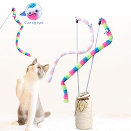 Funny Cat Stick with Crisp Bell Sound Rainbow Caterpillar Teaser Wand Kitten Interactive Play Chase Exercise Toy Pets Supplies