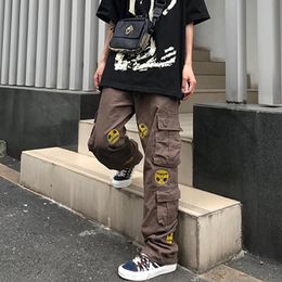 Mens Pants Harajuku Loose Casual Trousers Grimace Drilling Multipocke Overalls for Men and Women Straight High Street Oversize Cargo 230620