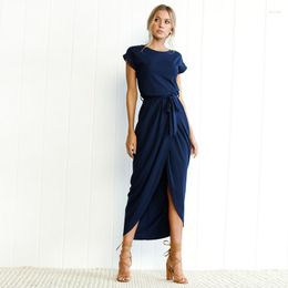 Casual Dresses Spring/summer/autumn 6 Colour Women Dress Short Sleeves Asymmetrical Blue Green Daily Maxi Summer Elegant Home