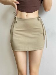 Skirts WOMENGAGA Spicy High Waist Tight Wrapped Hip Short Skirt Women's Design Sense Solid Colour Double Sided Lace Up Half 2IEY