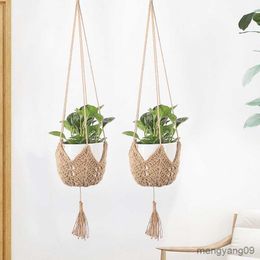 Planters Pots Flower Pot Hanging Basket Creative Handwoven Potted Pocket Plant Hanger Hook Home Wall Hanging Balcony Decoration R230621