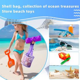 Mesh Beach Bag for Kids Toy Organiser Net Zipper Adjustable Shoulder Strap Storage Pouch Child Shell Collecting Bag Round Bucket