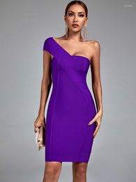 Casual Dresses One Shoulder Bandage Dress Women Purple Bodycon Evening Party Elegant Sexy Birthday Club Outfits 2023 Summer Arrival