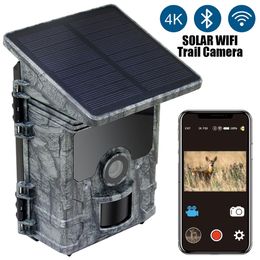 Hunting Cameras 4K HD Trail Trap Camera with WiFi Solar Panel Powered Night Vision Waterproof IP66 Game Wildlife Monitor 230620