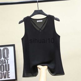 Women's Blouses Shirts Plus Size Shirts 6XL Summer Chiffon Blouse New Womens Tops Fashion Women Sleeveless Casual Loose V-neck Blouse XZ807 J230621