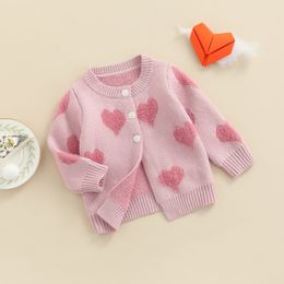 코트 Citgeett 가을 가을 유아 유아 여자 아기 소년 카디건 자켓 심장 인쇄 긴 슬리브 버튼 클로저 니트 스웨터 탑 230620