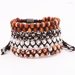 Strand High Quality Double Layer 6mm Natural Stone Brown Stripe Colored Agate Beads Braided Macrame Bracelet Jewelry For Men Women