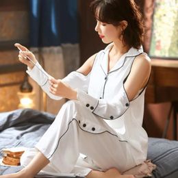 Women's Sleepwear Silk Satin Long Sleeved Pajamas Set For Women Pijama Suit Female Sleep Two Piece Loungewear
