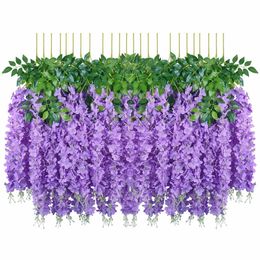 Planters Pots 1pcs 43.3inch Artificial Wisteria Flower Fake Silk Strings Hanging Garland for Wedding Centrepiece Garden Wall Decoration 230621