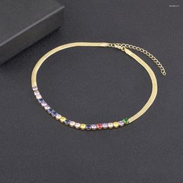 Chains AIBEF Top Quality Gold Plated Clavicle Choker Chain 7 Colours Rhinestone Copper Zircon Women Elegant Jewellery Necklace Party Gift