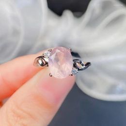 Cluster Rings Natural Rose Quartz 925 Silver Ring 2ct 7mm 9mm Faceted Jewellery Elegant Gemstone For Daily Wear