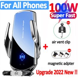 100W Wireless Charger Car Phone Holder Fast Charging For iPhone 14 13 X Pro Xiaomi Samsung Auto Magnetic Car Wireless Charger