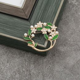 Brooches Drop Glaze Pearl Green Leaf Branch Autumn Winter Sweater Cardigan Coat Windbreaker Fashion Versatile Brooch