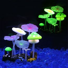 Decorations 9pcs Mushroom Ornaments Fluorescent Artificial Plants Fish Tank Decorations Aquarium Water Grass Lotus Aquarium Landscape Tools 230620