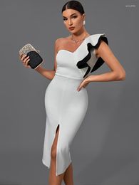 Casual Dresses Ruffle Party Dress 2023 Women White Bodycon Elegant Sexy Midi Evening Club High Quality Summer Birthday Outfit