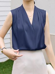 Women's Blouses Temperament V-Neck Sleeveless Chiffon Shirt Pullover Tank Top 2023 Summer Fashion Clothing