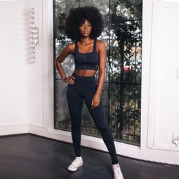 Women's Two Piece Pants Women Black Sportswear 2 Fitness Active Wear Seamless Yoga Workout Backless Zipper Crop Tops High Waist Leggings