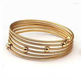 Bangle High Quality Gold Colour Cuff Wrap Bracelet Bangles Women Girls Jewellery Unique Design Multilayer Stainless Steel Charm Bracelets