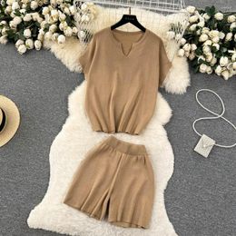 Women's Tracksuits Womens Tracksuits Knitted 2 Piece Set Women Tracksuit Short Sleeve Loose Knit Sweater Tops High Waist Shorts Female Casual Sweatshirt