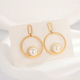 Hoop Earrings Stainless Steel Pearl Drop Charm Metal Gold Geometric 18 K Plated Jewellery