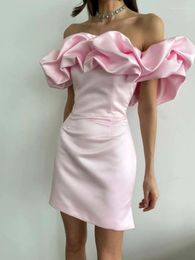 Skirts Casual Dresses Women Sexy Puff Off the Shoulder Red Violet Pink Party Dress 2023 Elegant Celebrity Mini Satin Prom Cocktail Bodycon