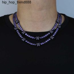 925 Silver Pendant Ghost Necklace Vvs Moissanite Purple Tennis Chain Black Hip Hop Rapper Jewellery