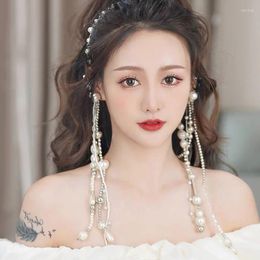 Hair Clips Handmade Pearl Rhinestone Metal Hairbands For Women Luxury Long Tassel Bridemaid Jewellery Wedding Po Shooting Headpieces