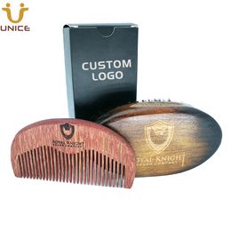 MOQ 100 Sets Customised LOGO Beard Kit Retro Brush and Amoora Wood Comb With Custom Black Gift Box Mens Groomming Tools