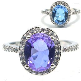 Cluster Rings 13x11mm Highly Recommend Blue Sapphire White CZ Jewellery For Woman's Silver Ring