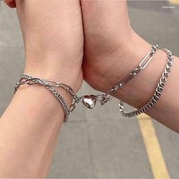 Link Bracelets 1Pair Two Halves Heart Magnetic Bracelet Steel Pendant Couple For Lover Friendship Magnet Jewellery