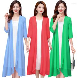 Women's Knits Summer Casual Women Long Loose Cardigan Lady Shawl Shrug Outerwear Shirts Chiffon Sun Protection Blouse Ruffles Coat