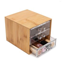 Hooks Wood Countertop Storage Drawer Mini 3-Drawer Vanity Organiser Makeup Cosmetic Organisation Box For Bedroom Dresser Bathroom