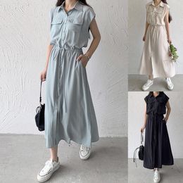 Casual Dresses Solid Color Button Down Sleeveless Midlength Women's Sundresses Long For Women Shirt Midi