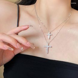 Chains 2023 Punk Neo-Gothic Shiny Zircon Double Cross Necklace For Women Accessorize Daily With Jewelry Anniversary Gifts