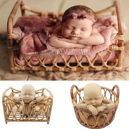 Keepsakes born Pography Props Retro Rattan Round Basket Chair Bebe Po Accesories Recien Baby Girl Boy Posing Bed Background 230620