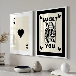 Lucky Ace Poster, abstraktes Schwarz-Beige-Leinwandgemälde, Pik, ein Kunstdruck, modernes nordisches Kartenspiel, Wandbild, Wohnzimmerdekoration, Schlafzimmer, Heimdekoration, w1