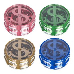 4 Layers 63mm Dollar Tobacco Grinder Spice Miller Crusher Transparent Window Dry Aluminium Alloy Metal Herb Grinders For Smoking Accessories
