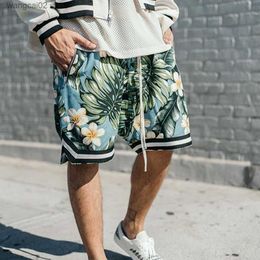 Men's Shorts Frog Drift American Style Plant Flowers Pattern Loose Casual Silky Material Sweatpants Drawstring Pants Beach Shorts For Men T230621