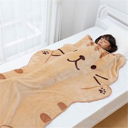 Blankets Swaddling Cute Cat Flannel Blanket Plush Animals Shape Summer Air Conditioner Sleep Blankets Cartoon Cats Office Nap Throw for Kids Baby 230620