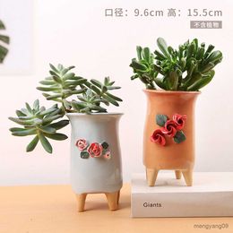 Planters Pots New Three-dimensional Flower Kneading Ceramic Succulent Flowerpot Handmade High Style Painted Small Basin Container R230621