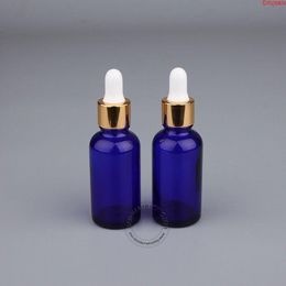 10pcs/Lot 30ml Empty Blue Glass Essential Oil Dropper Bottle 1OZ Golden Lid Vials Refillable Portable Travel Boxhigh qty Ipoon