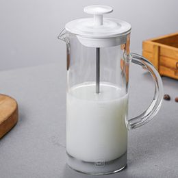 Milk Pot Manual Frother Glass Foamer Coffee Mesh French Press Maker Jug Mixer Creamer Kitchen Tools 230620