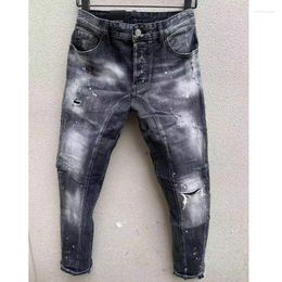 Men's Jeans Men's Fashion Casual Hole Spliced Spray Painted Trendy Moto&Biker High Street Denim Fabric Pants T156