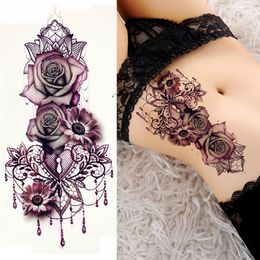 Temporary Tattoos 1pcs Purple Rose Tattoo Stickers Water Transfer Women Waist Girl Chest Body Art Temporary Tattoo Waterproof Flower Tatoos 230621