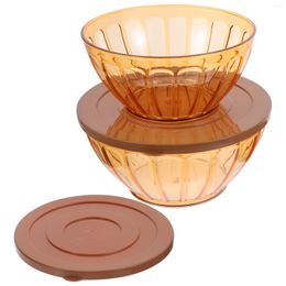 Dinnerware Sets 2 Pcs Plastic Salad Bowl Transparent Fruit Mixing Bowls Lids Set Trifle Breakfast Decorative Small