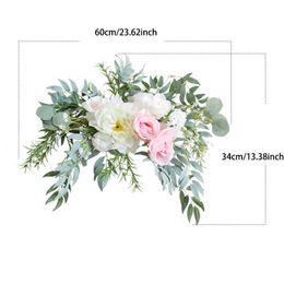 Dried Flowers Wedding Artificial Decor Eucalyptus Leaves White Pink Wall Hanging Floral Row Garland Backdrop Props Event Arrange